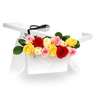 Flat Boxed Roses One Dozen Mixed