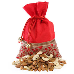 Red Potli Bag With Dry Fruits-UAE