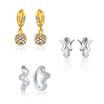 Mahi Combo of Sparkling Bali Hoop Stud Earrings for Women 