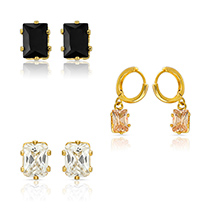 Mahi Combo of Square Rectangle Bali Hoop Stud Earrings for Women 