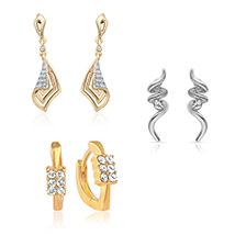 Mahi Combo of Swirl Bali Hoop Stud Earrings for Women 