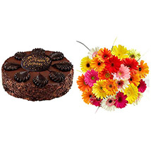 Happy Birthday Cake and Gerbera Daisies