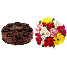Chocolate Cake with Assorted Roses