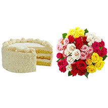 Vanilla Cake with Assorted Roses