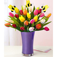 Assorted Tulips with Bumble Bee