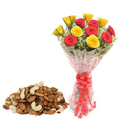 Rose Bouquet & Dry Fruits - Diwali Gifts