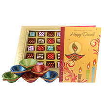 Ethnic Diyas, Chocolate & Card