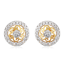 Round Floral Gold Plated Stud Earrings for Women 