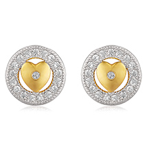 Round Heart Gold Plated Stud Earrings for Women 