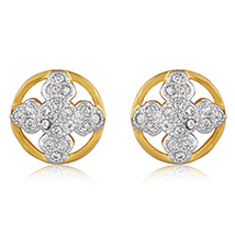 Round Flower Gold Plated Stud Earrings for Women 