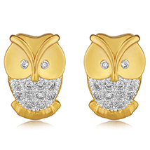Mystical Owl Gold Plated Stud Earrings for Women 