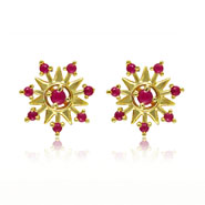 Mahi Gold plated Floral Stud Earring with Ruby for Women 