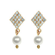 Oviya Gold Plated White Pearl Drop Earring with Austrian Crystal for Women 