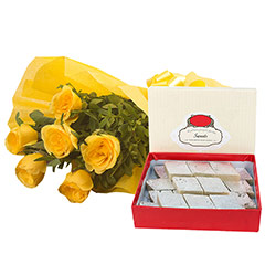 Yellow Roses N Kaju Katli