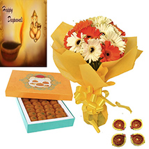 Diwali with Gerberas and Laddu