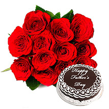 Fathers Day - Red Roses with Cake