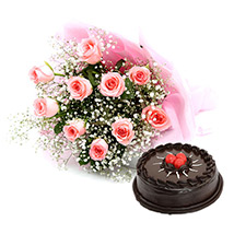 Fathers Day - Pink Roses with Cake