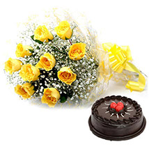 Fathers Day - Yellow Roses and Cake