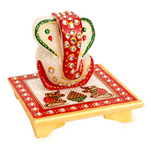 Marble Ganesha On A Chowki