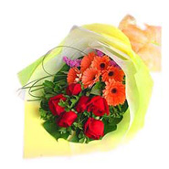 Bouquet of Red Roses & Peach Gerberas-MAL