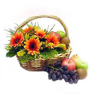 Fruit & Flowers Basket with Orange Gerberas-MAL
