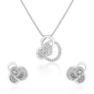 Mahi Rhodium Plated Round Petal Flower Pendant Set for Women 