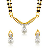 Mahi Gold Plated Princess Double Chain Mangalsutra Set with CZ & Pearl for Women 