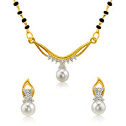 Mahi Gold Plated Princess Single Chain Mangalsutra Set with CZ & Pearl for Women