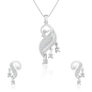 Mahi Rhodium Plated Peacock Pendant set with CZ for Women 