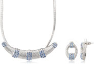 Mahi Rhodium Plated Blue Choker Necklace Set Made with Swarovski Elements for Women 