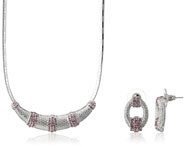 Mahi Rhodium Plated Pink Choker Necklace Set Made with Swarovski Elements for Women 