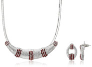 Mahi Rhodium Plated Red Choker Necklace Set Made with Swarovski Elements for Women 