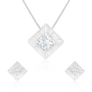 Mahi Rhodium plated Square Shine Pendant set Made with Swarovski Zirconia for Women 