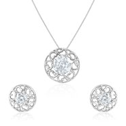 Mahi Rhodium Plated Round and Curves Pendant Set Made with Swarovski Zirconia for Women 