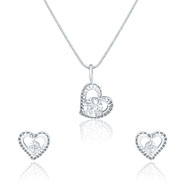 Mahi Rhodium Plated Stylized Heart Pendant Set Made with Swarovski Zirconia for Women 