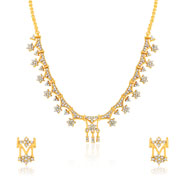 Oviya Gold plated Rich Intricacy white crystal Necklace set for Women 