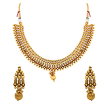 Traditional Ethnic Sun Grace Gold Plated Necklace Set with Crystals for Women by Donna 