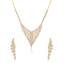 Oviya Gold Plated White Round Drops Necklace Set with Crystals for Women 