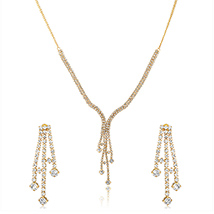 Oviya Gold Plated White Rain Drops Necklace Set with Crystals for Women 