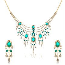 Oviya Gold Plated Oval Forest Green Necklace Set with Crystals for Women 