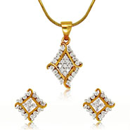 Mahi Gold Plated Barfi Pendant Set with CZ for Women 