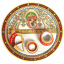 Embossed Ganesh Marble Pooja Plate