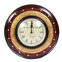 Wooden and brass round wall clock