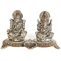 Oxidised traditional ganesh lakshmi sculpture for diwali pooja