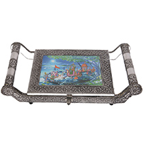 Oxidised rajathani artwork tray box