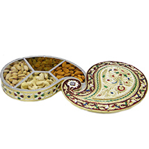 Excuisitely shaped gift box with wooden base and meenakri brass lid