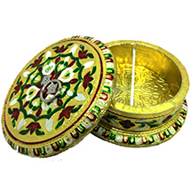 Attractive gift box with brass lid and meena work