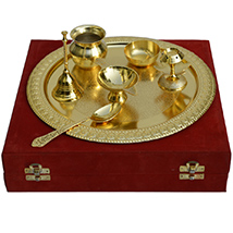 German Silver Golden Pooja Thali