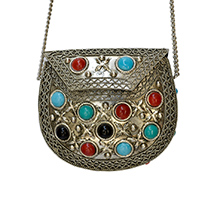 Oxidized and Stone Embedded Purse with Chain Strap