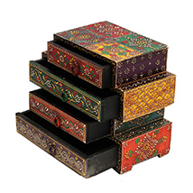 Wooden Embossed Multicolor Four Drawers Box